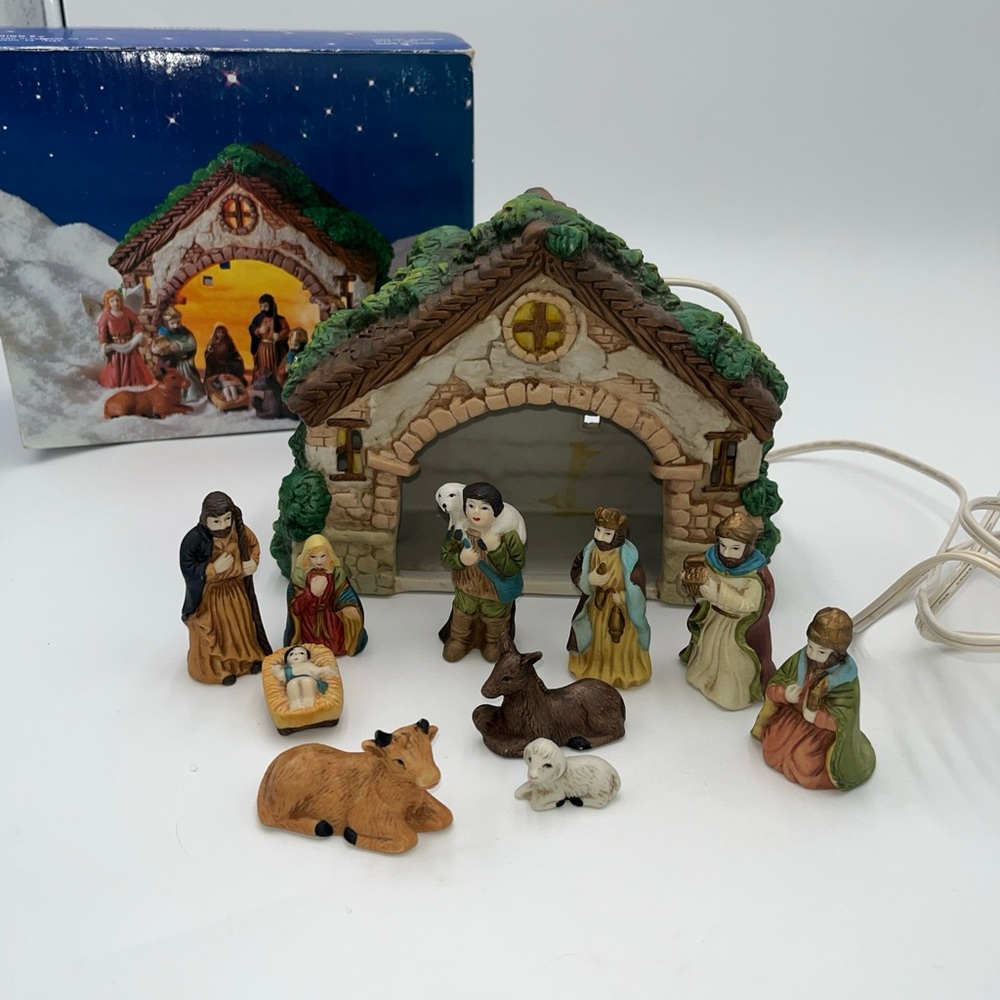 Vintage Brinn's 10pc Christmas Ceramic Stable Nativity Scene Wisemen Angel Mary